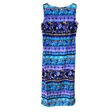 L Kathie Lee Collection Sleeveless Dress Womens Sz L Blue Purple Green Shift