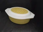 Vintage Pyrex Wicker Pattern Casserole Dish Gold/Green 043 1-1/2 Quart