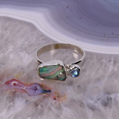 Boulder Opal Ring, 925er Silber, Edelsteinring (23835), mit Mondstein