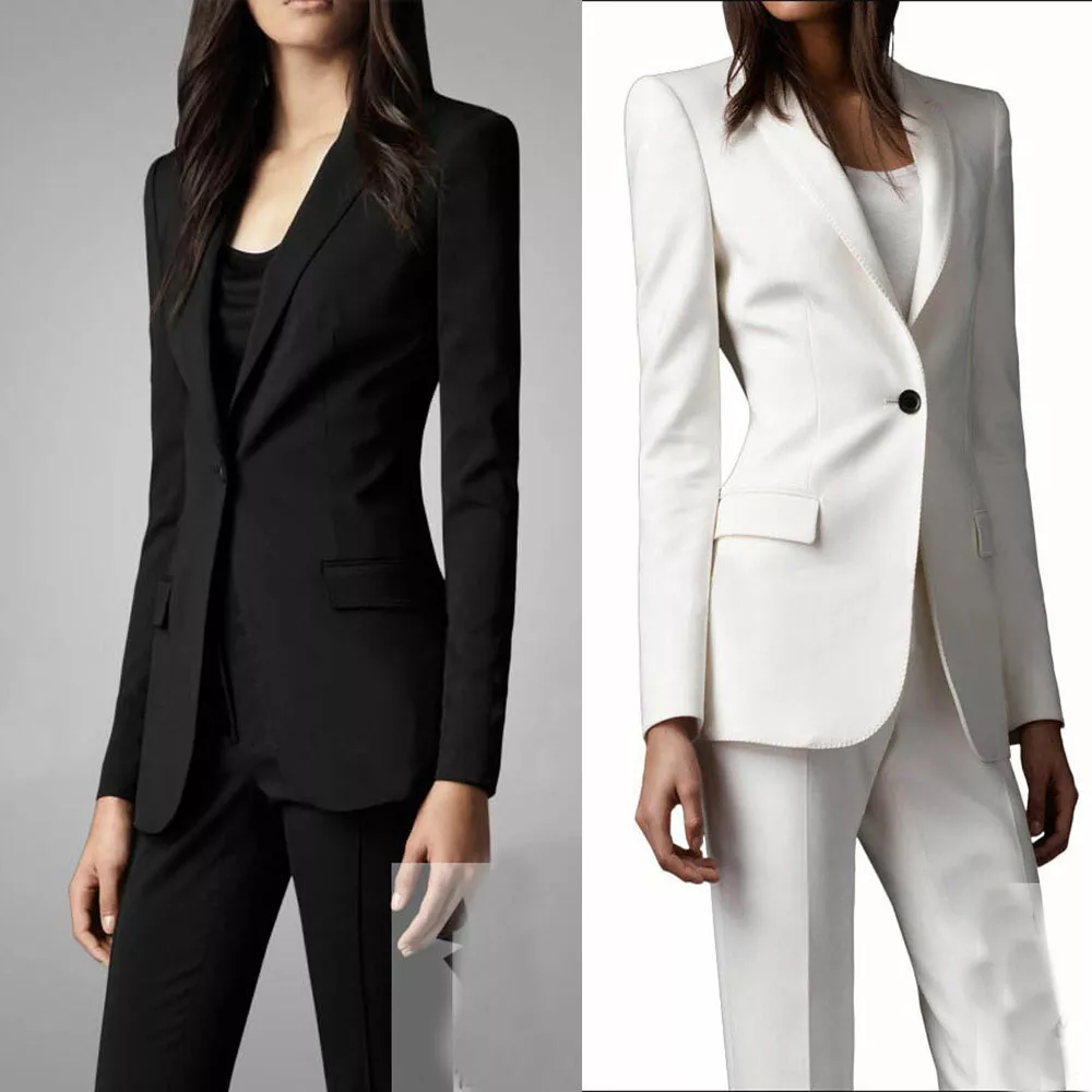 Women Suit Blazer White Black Business Pant Suits Office Ladies Work Wear Outfit