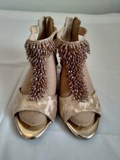 Alex Marie Gold Shimmer Crystal T-Strap Hills Size 7 New No Box