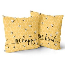 Summer Pillow Covers Set of 2, 18"x18" Happy Kind 18" x 18" Pack of 2 Bee