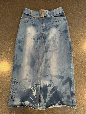 Vintage Solo Jeans Denim Skirt Embroidered Belt Y2K Size 8