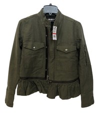 Williams Rast Woman Military Jacket Xs Cotton/linen Blend Ruffle Trim Crop $159
