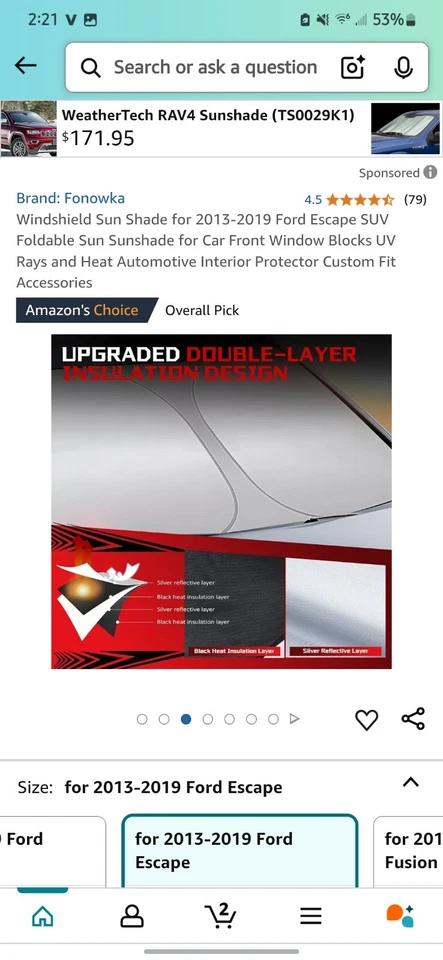 Parabrisas para Ford Escape 2013-2019 parasol hecho a medida con bolsa Foto 3 de 4