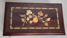 Mahogany Jewerly Box Floral Pattern Top Interior Mirror Velvet Dividers Rings