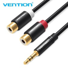 3.5mm Male to 2 RCA Female Jack Stereo Aux Audio Cable Adapter Gold Plated Cord