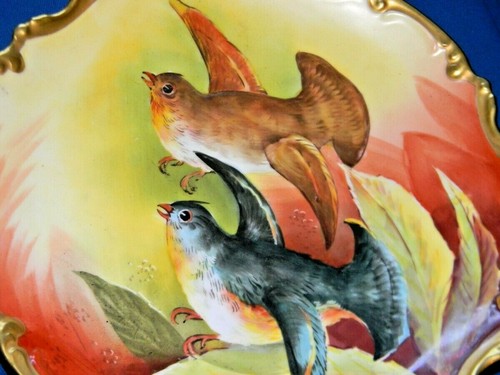 Lazeyras Rosenfeld Lehman LRL Limoges France birds plate thick Gold trim - Picture 2 of 4