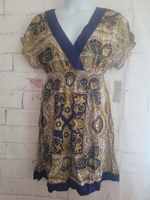 Mlle Gabrielle Summer Surplice Sundress Large Multicolor Paisley Short Sleeve