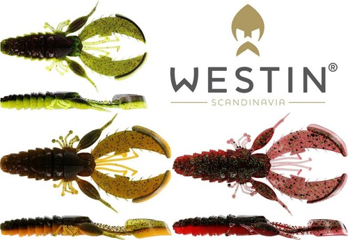 Westin CreCraw Creaturebait - 5 Gamberi In Gomma Per Pesca Spinning, 8,5 Cm 7g, Colore Motoroil Pepper