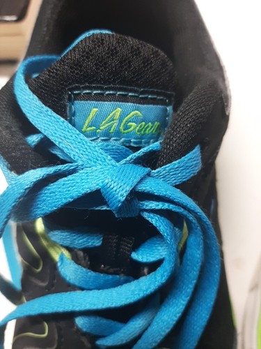Womens ATHLETIC SHOES LA GEAR BRAND SIZE 7.5 BLACK FABRIC CUSHION INSOLE - Picture 9 of 9