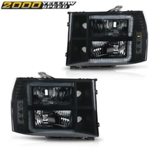 Smoke/Black LED DRL Headlights Fit For 2007-2013 GMC Sierra 1500 2500 3500HD