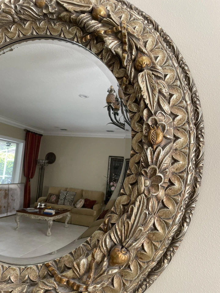 90's Italian Style Round Resin￼ Bevelled Mirror With Nuts & Flowers Gold - Image 3 of 4