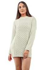 New Ladies Women Knitted Long Sleeve Cable Knit Jumper Stretch Dress Top Sweater
