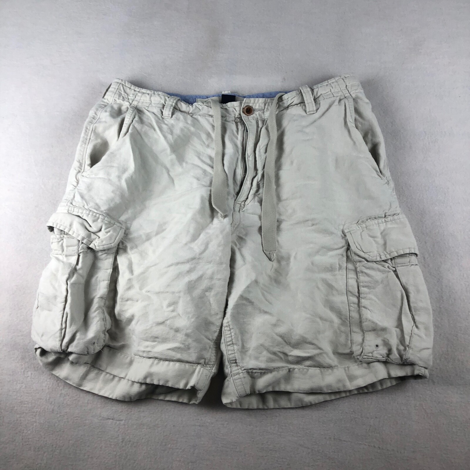 J. Crew Cargo Shorts Mens 36 Ivory Khaki Linen Blend Cargo Outdoor eBay