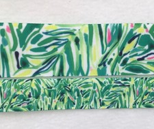 Grosgrain abstract palm ribbon BTY 7/8"1.5" pink green beach palm