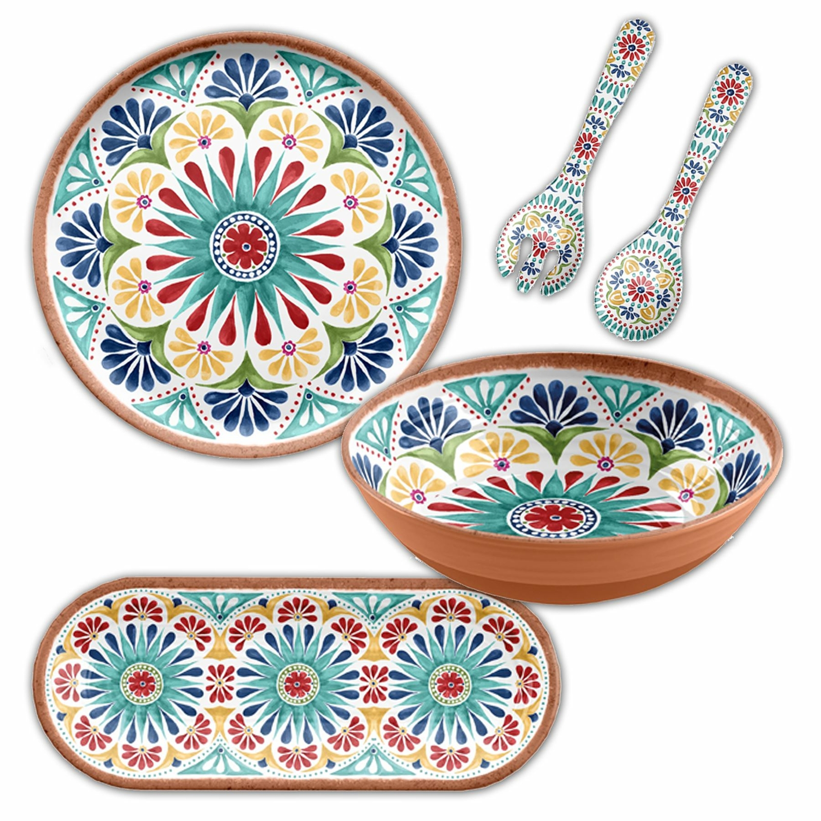 Purely Home Rio Medallion 4 Piece Outdoor/BBQ–Plastic/Melamine Serving Set