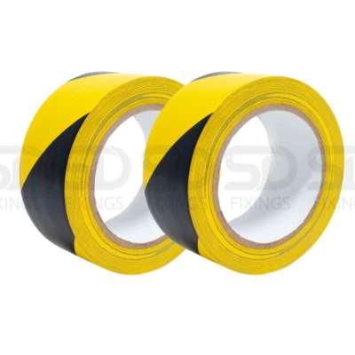 SD FIXINGS 2 x Black And Yellow Hazard Tape 33M x 50mm Self Adhesive Safety Caution Warning