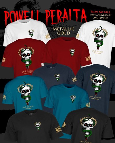 POWELL PERALTA - McGill 40th Anniversary Skull & Snake - Skateboard Tee Shirt - Picture 1 of 5