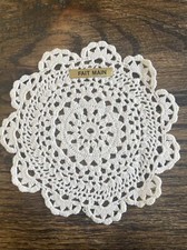 White Cotton Handmade Lace Crochet Doily Round Vintage France fait main 5.75"