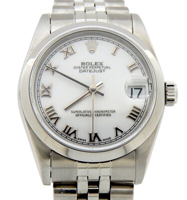 Rolex Datejust 78240 Midsize Stainless Steel Watch Jubilee Band White Roman Dial