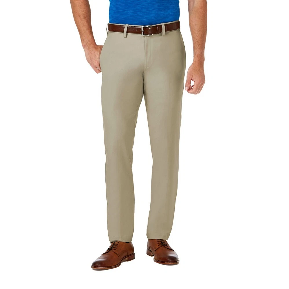 Haggar Men s Cool 18 Pro Straight Fit Flat Front Pants Beige 36 X 34 MSRP 70