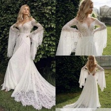 Elegant A-Line Wedding Dresses V-Neck Long Sleeves Lace Appliques Bridal Gowns