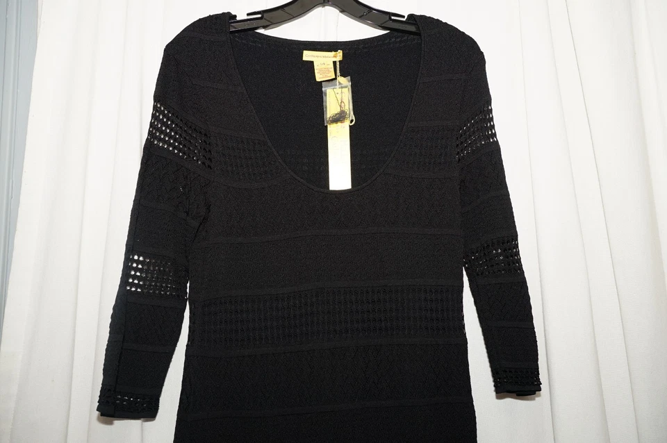 Nuevo Vestido Catherine Malandrino Negro Elastizado Mujer Forrado Grande Mangas L 3/4 Foto 3 de 4