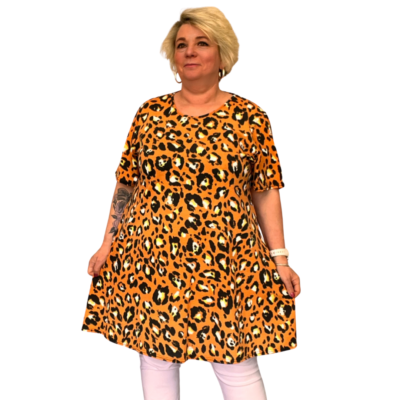ROCKTHOSECURVES WOMENS SWING TOP LADIES ORANGE LEOPARD SHORT 