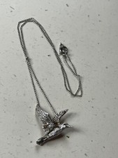 Vintage Dainty SIlvertone Chain w Sterling SIlver Marked Flying Bird Pendant Nec