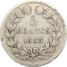 #F0209 France : 5 francs 1833 BB - Louis-Philippe tête laurée / Domard - Argent