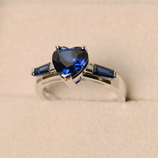 Blue sapphire ring 92.5 sterling silver Engagement ring valentine gift for women