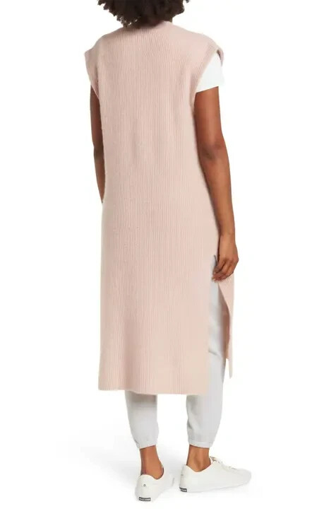 NWT 360 Cashmere Jasmin Pink Button Down Ribbed Sleeveless