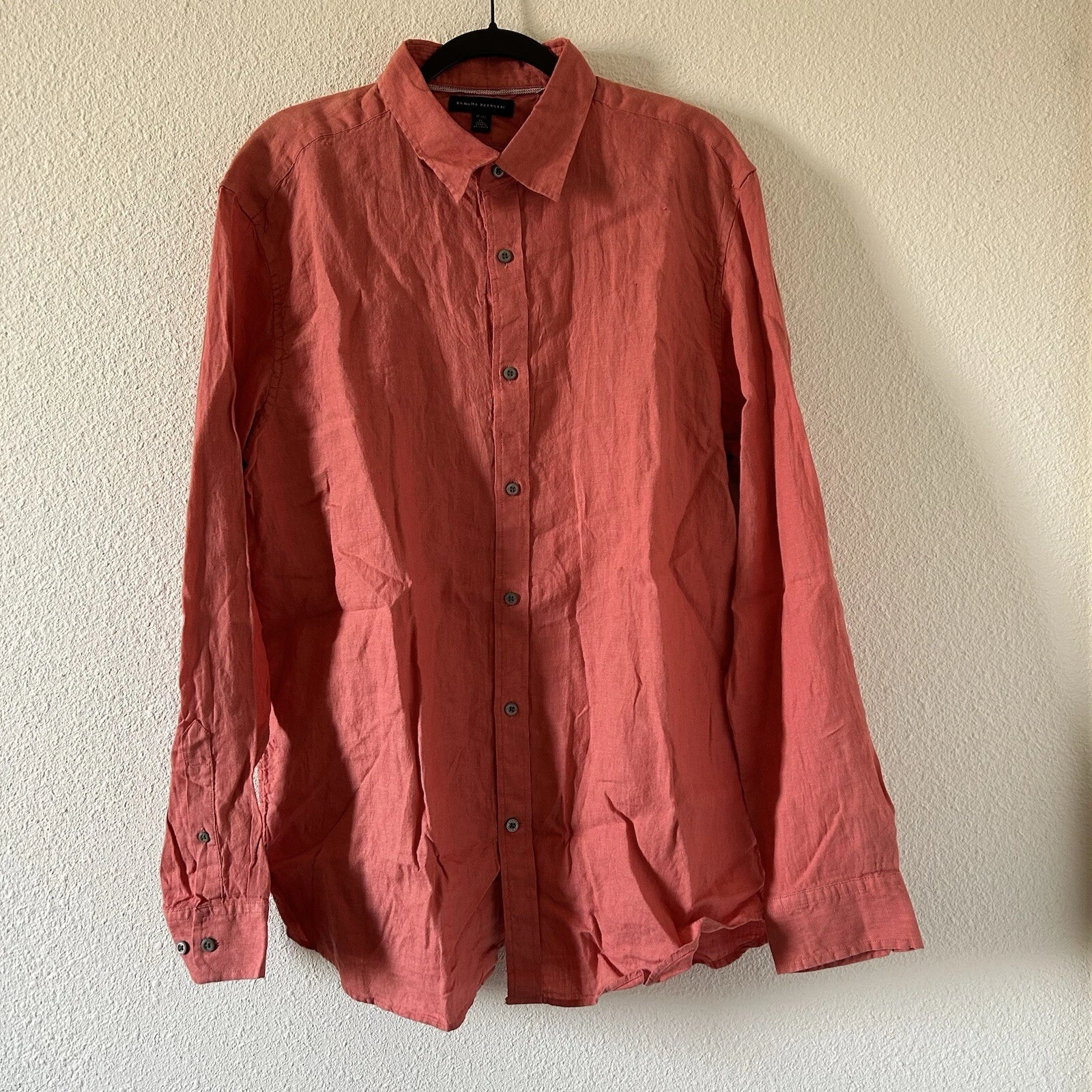 BANAN REPUBLIC Men’s 100% Flax Linen Button Up XL Coral Salmon Vacation Beach