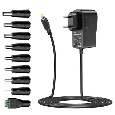 12V 2A Netzteil Universal AC DC Power Adapter mit 9 DC-Steckern für 12V Elekt...