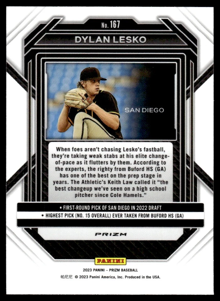 2023 Panini Prizm HYPER PRIZM Dylan Lesko San Diego Padres #167 - Image 2 of 2