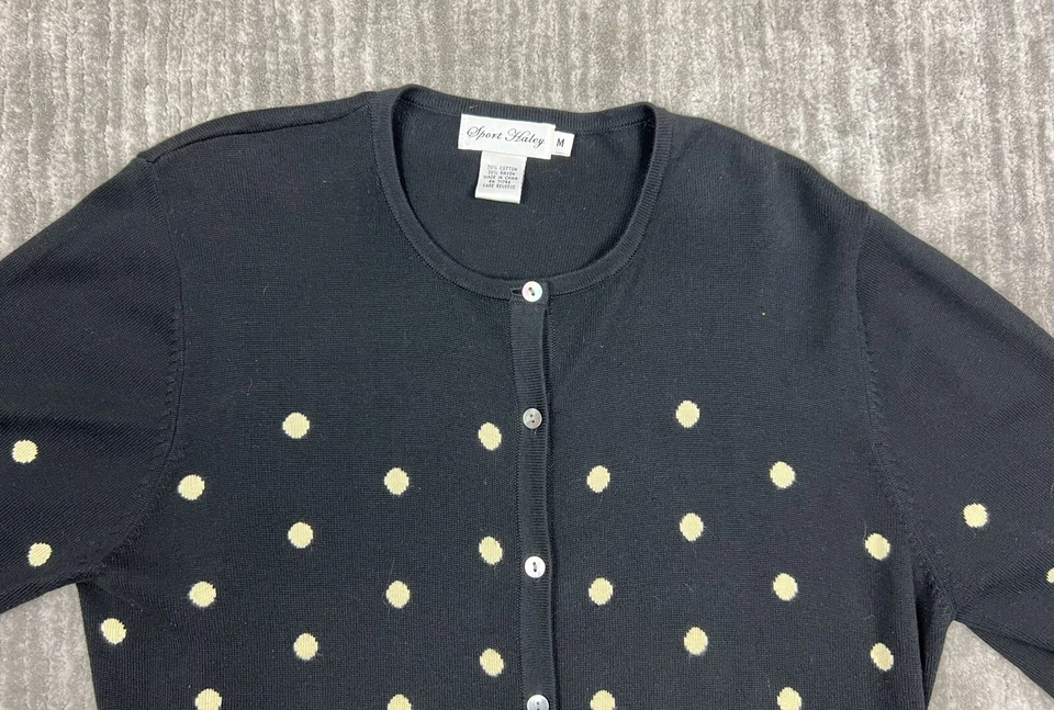 Suéter Deportivo Haley Mujer Mediano Negro Lunares Botón Delantero Algodón Foto 2 de 4