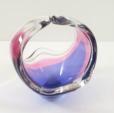 Paul Kedelv Handblown Glass Mini Basket Flygsfors Coquille Pink/Blue Sweden 1957