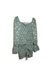 L Blush Floral Smocked Square Neck Long Sleeve Mini Dress