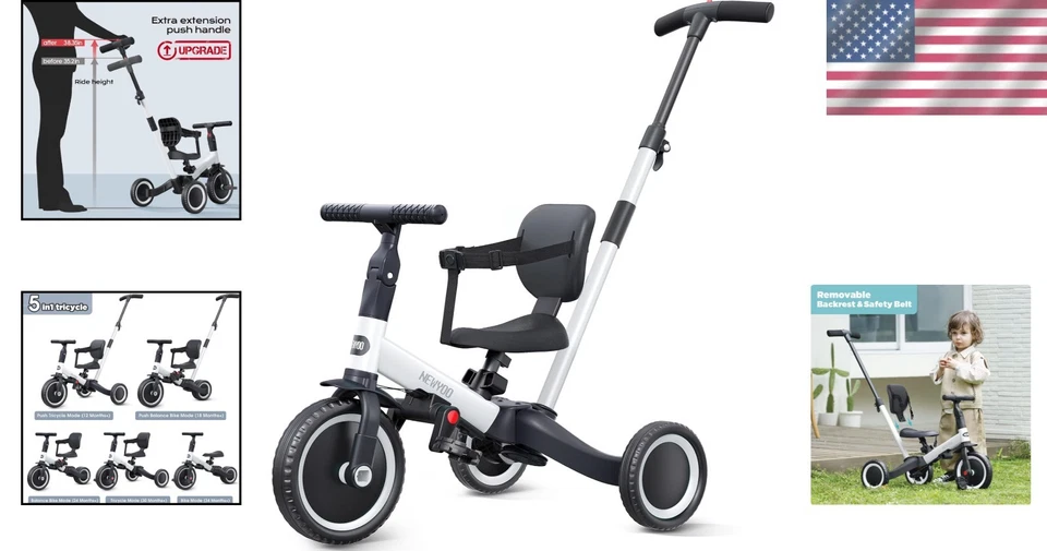 Triciclo 4 en 1 para niños pequeños de acero al carbono bicicleta de equilibrio niños paseo con mango para padres Foto 2 de 4