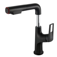 Pull-Down Vessel Faucet Matte Black - Single Hole, Lift Spout, Dual Spray Modes