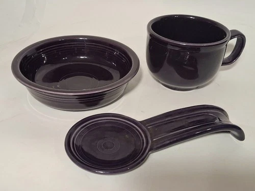 Fiesta Purple/Plum Ceramic Dinner Set Bowl Cup Spoon Rest Round Glossy USA