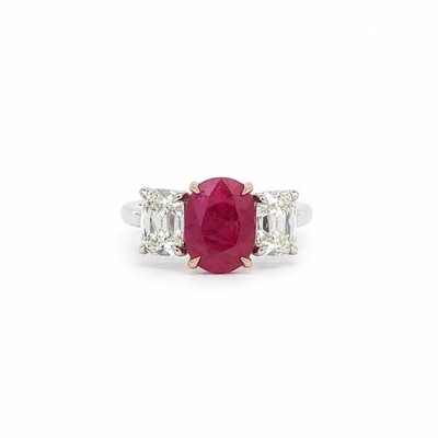 Platin 14k Gold GIA Burma No Heat 5,71ctw Rubin Old Mine Diamanten Seiten Ring