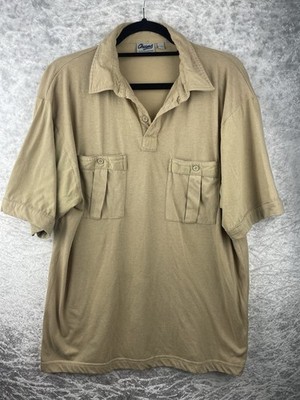 Herren Vintage 70er Jahre Chums Freizeit Hemd Beige Kurzarm Fronttaschen XL