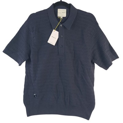 NEW Sheep Inc. Pacific Blue Wave Textured Polo Shirt 100% Merino Wool Sz M