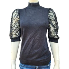 Catherine Malandrino Womens Black Applique Sweater Top Shirt Size MEDIUM M