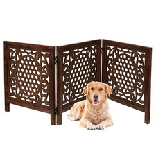 Wooden Freestanding Dog Gate, 3 Panel Foldable Pet Gate, 24" H, Natural  Dec...