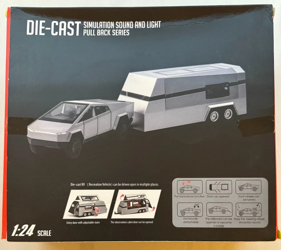 1:24 Scale GRAY CHE ZHI Tesla Truck, Quad, Camper Model Diecast - NEW - Image 2 of 2