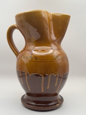 La Ceramica Vincenzo Del Monaco pottery pitcher Italy brwn yellow drip 8  Signed