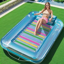 Inflatable Tanning Pool Lounger Float, 70 X 47 Sun Tanning Pool Float with Pillo